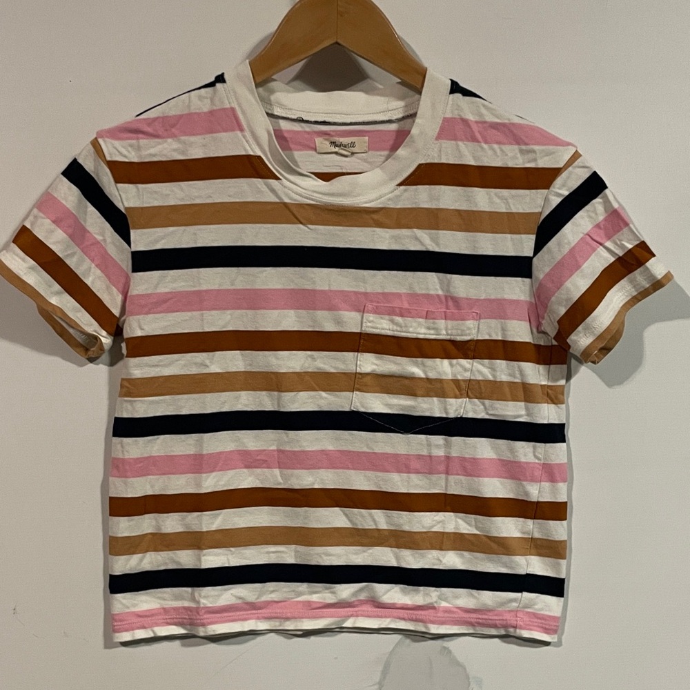 Madewell Striped Short Sleeve Tee in Pink, Brown, Black, White